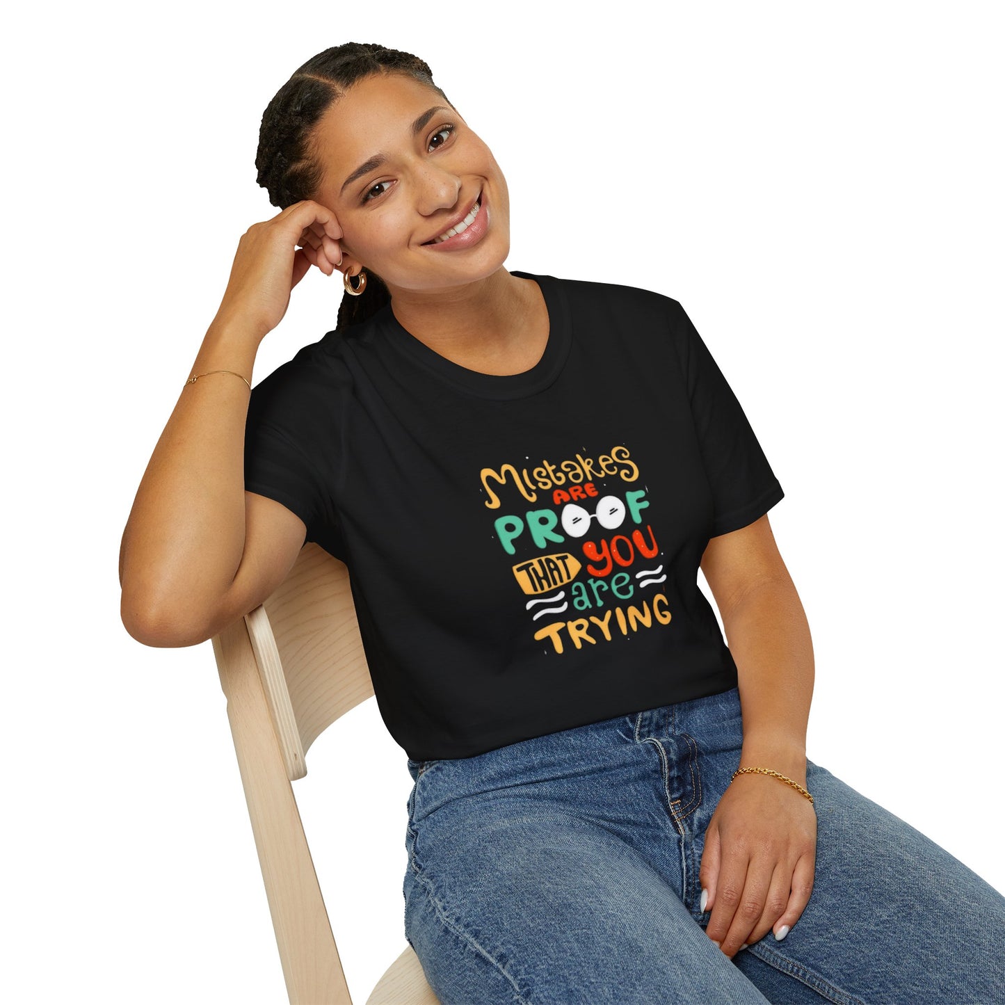 Inspirational Unisex Softstyle T-Shirt - "Mistakes are Proof that You are Trying"