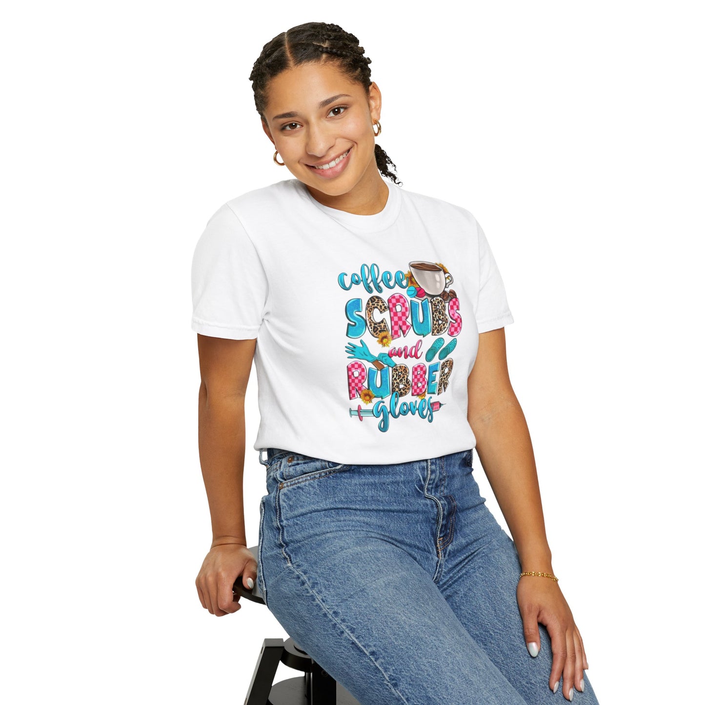 Coffee Scrubs and Rubber Gloves Unisex T-Shirt – Perfect for Nurses & Healthcare Workers