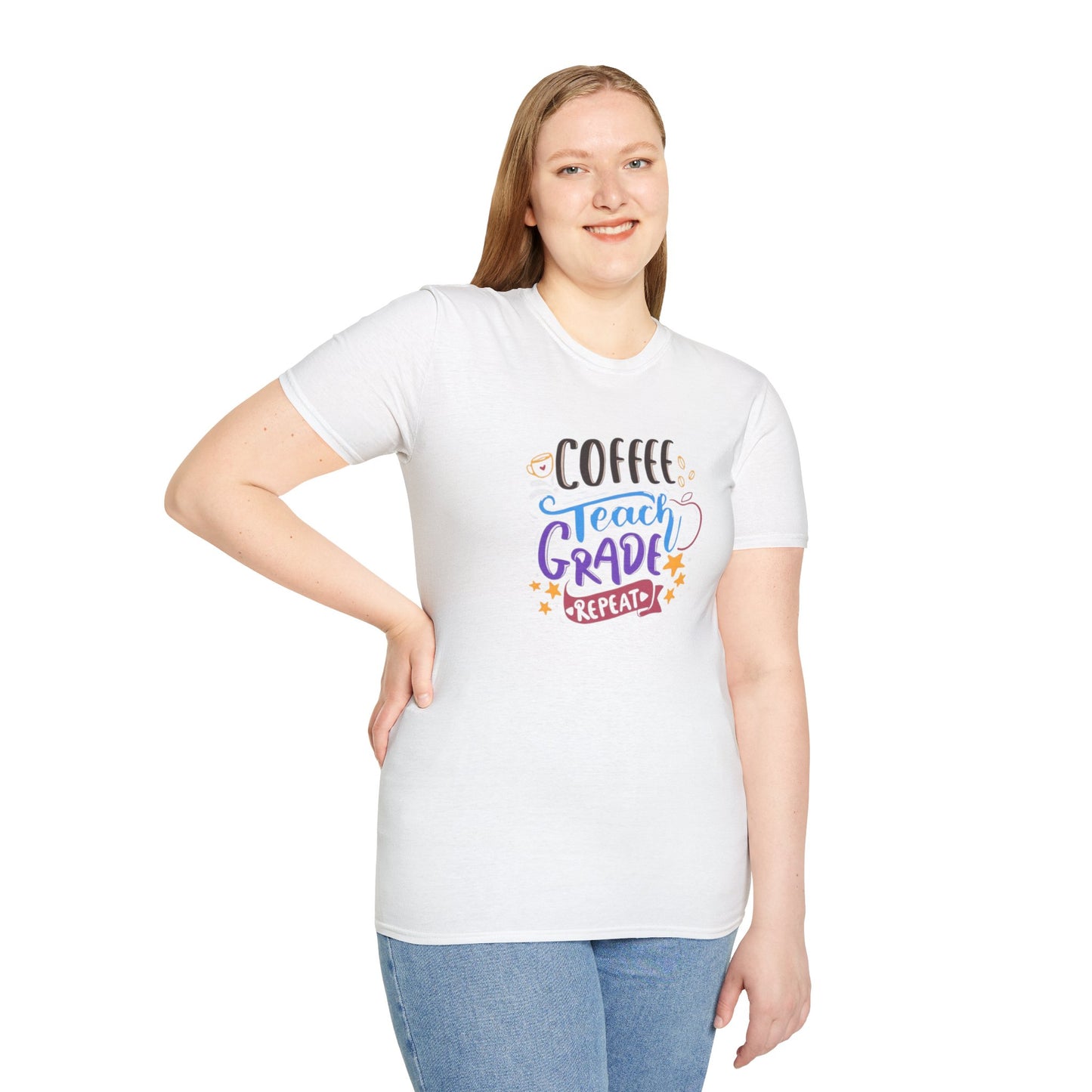 Coffee Teach Grade Repeat Unisex Softstyle T-Shirt