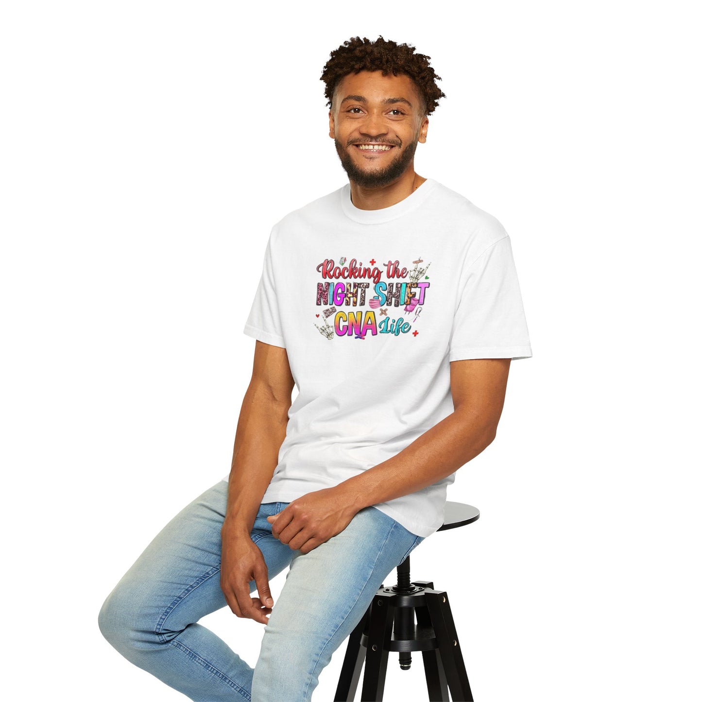 "Rocking the Night Shift" Unisex Garment-Dyed T-shirt - Perfect for CNAs and Healthcare Heroes