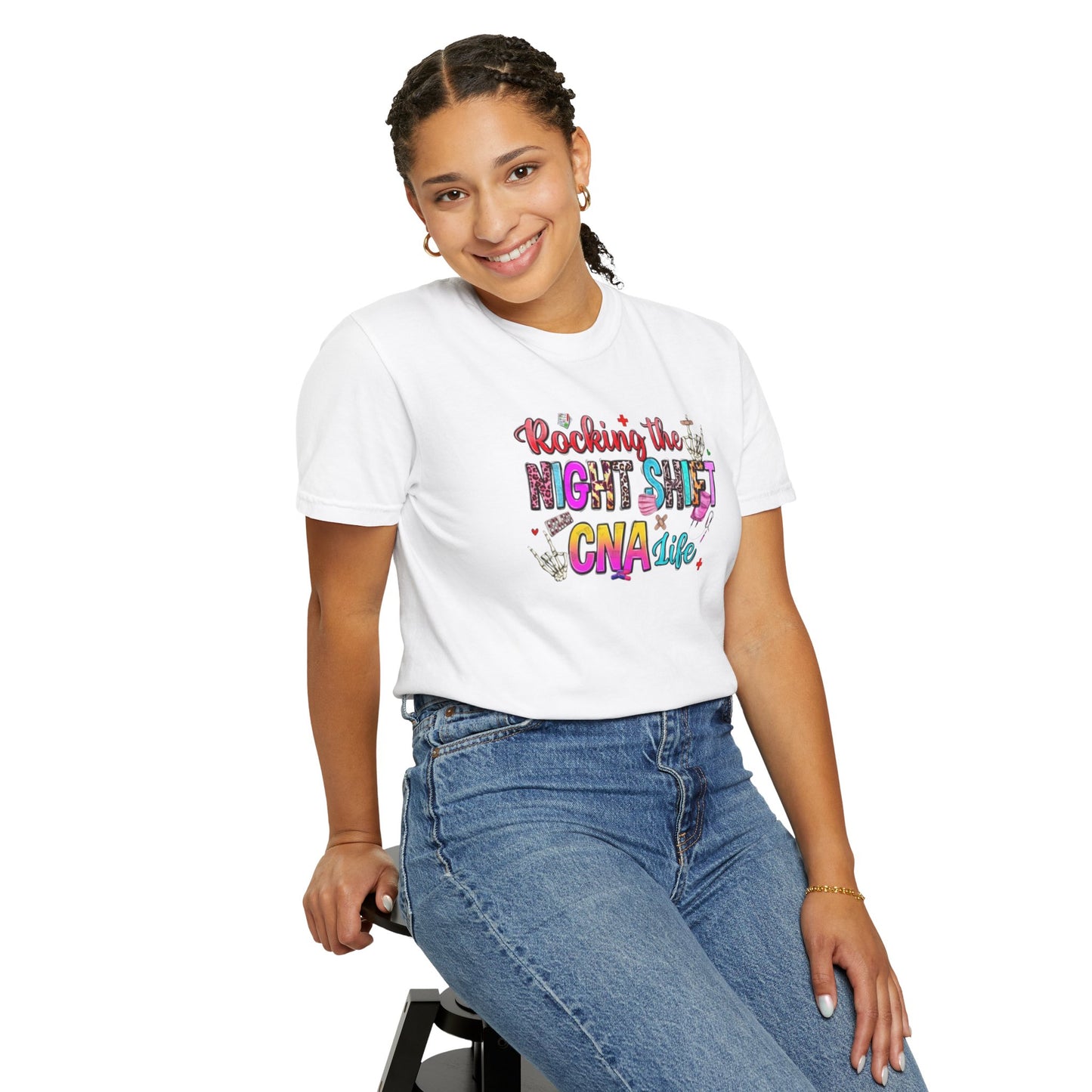 "Rocking the Night Shift" Unisex Garment-Dyed T-shirt - Perfect for CNAs and Healthcare Heroes