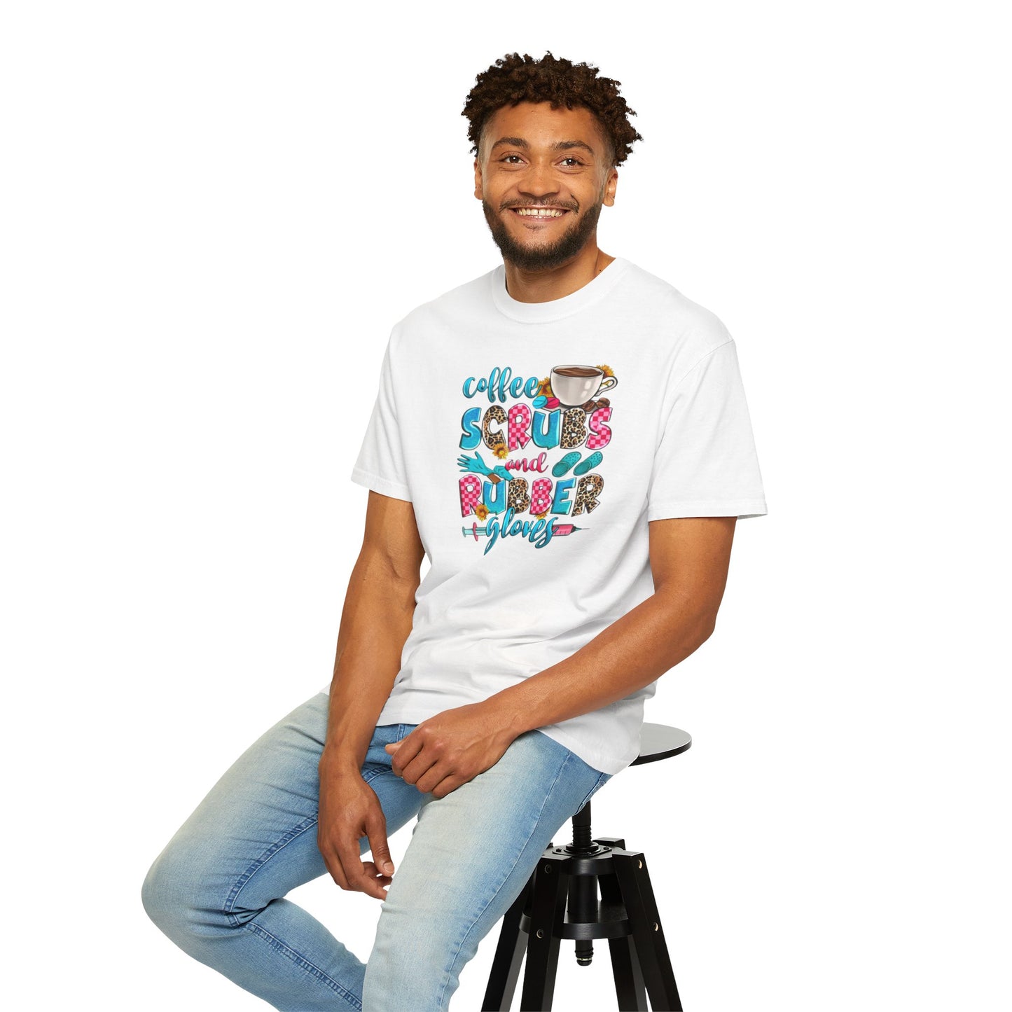 Coffee Scrubs and Rubber Gloves Unisex T-Shirt – Perfect for Nurses & Healthcare Workers