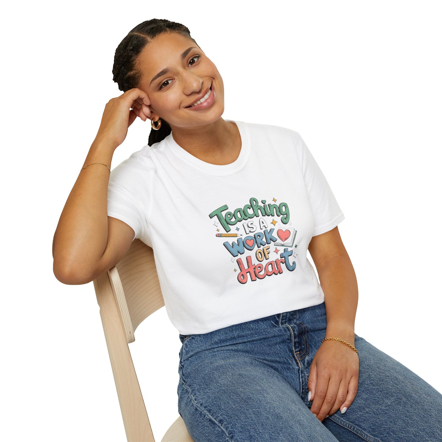 Inspirational Teaching T-Shirt - "Teaching is a Work of Heart" - Unisex Softstyle