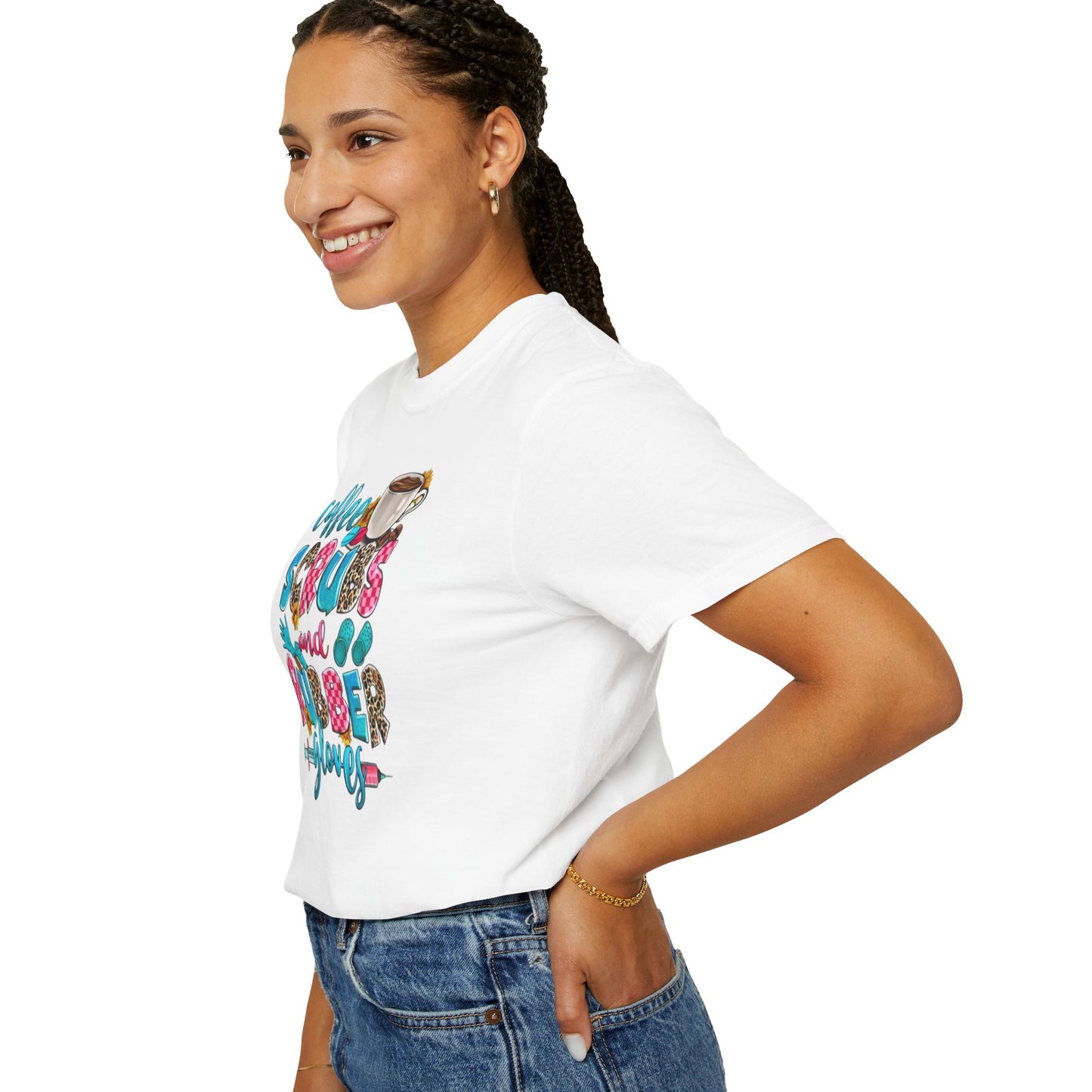 Coffee Scrubs and Rubber Gloves Unisex T-Shirt – Perfect for Nurses & Healthcare Workers