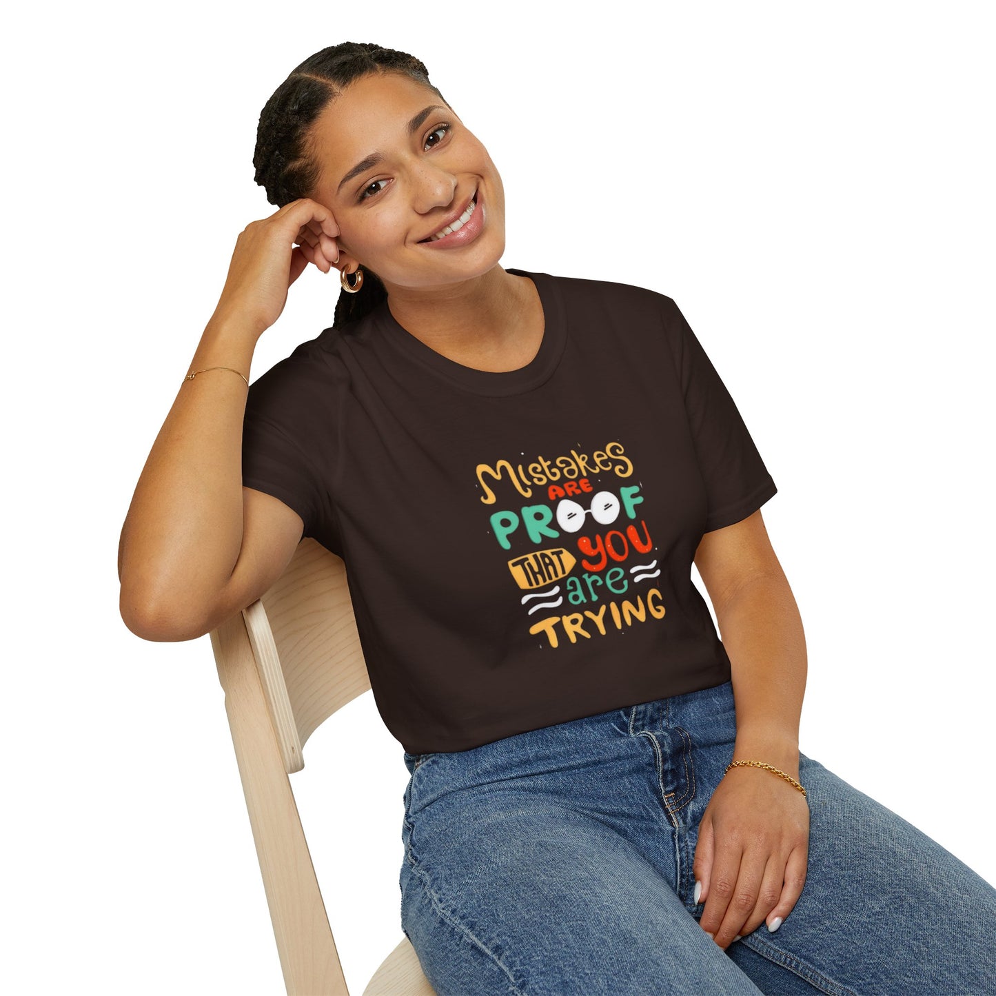 Inspirational Unisex Softstyle T-Shirt - "Mistakes are Proof that You are Trying"