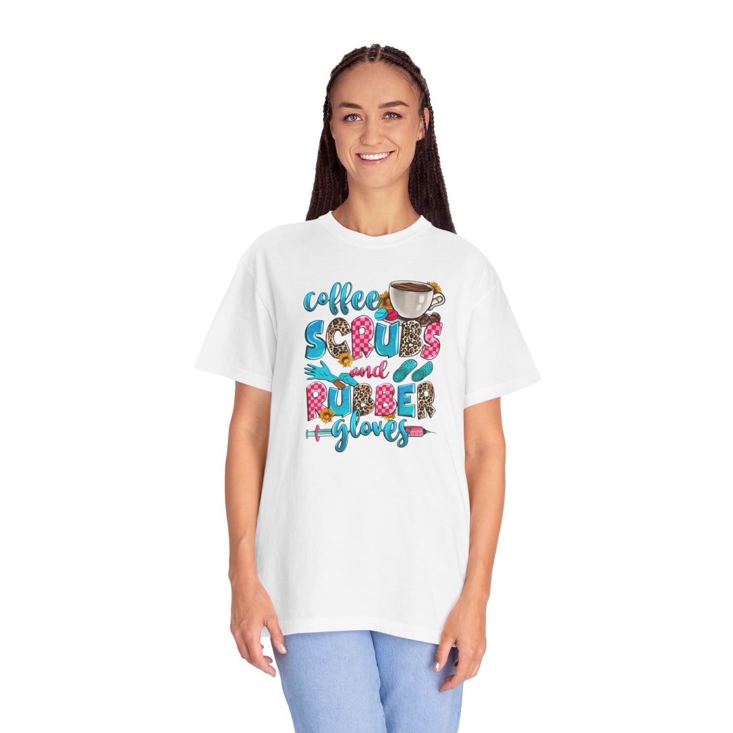 Coffee Scrubs and Rubber Gloves Unisex T-Shirt – Perfect for Nurses & Healthcare Workers