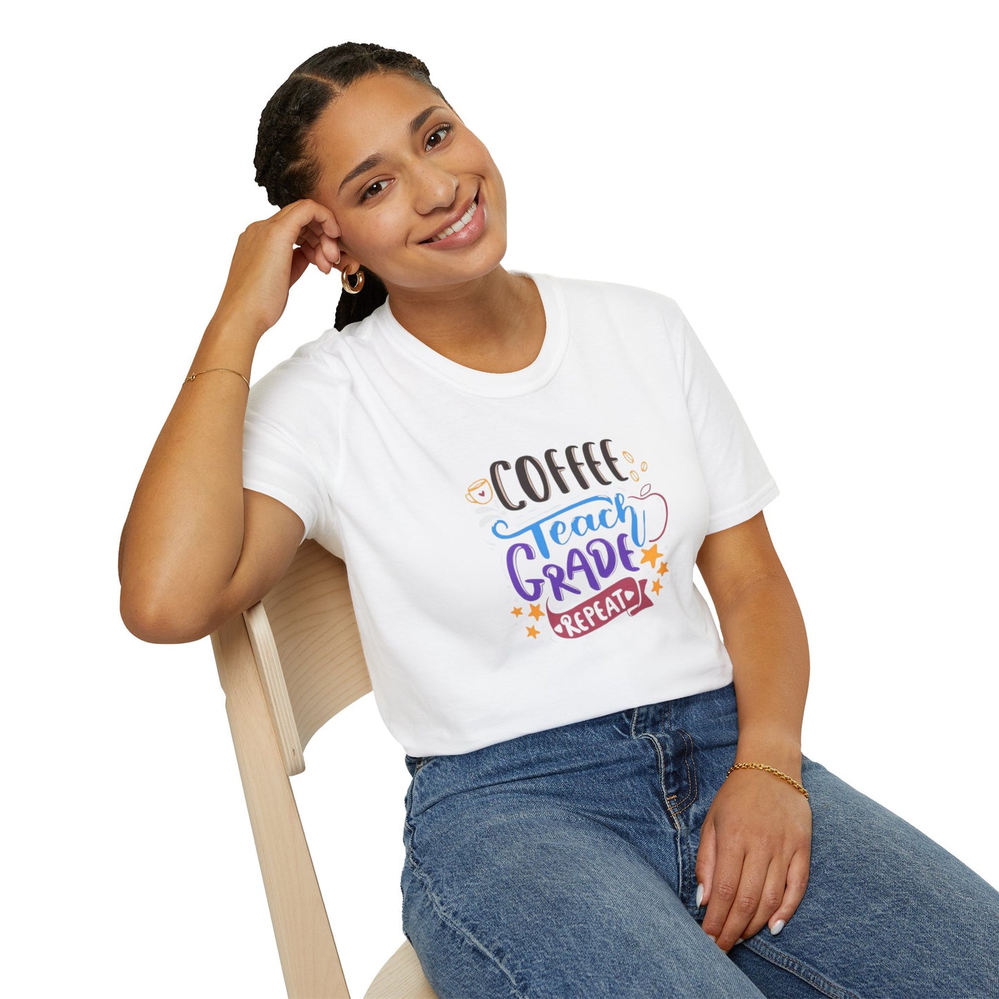 Coffee Teach Grade Repeat Unisex Softstyle T-Shirt