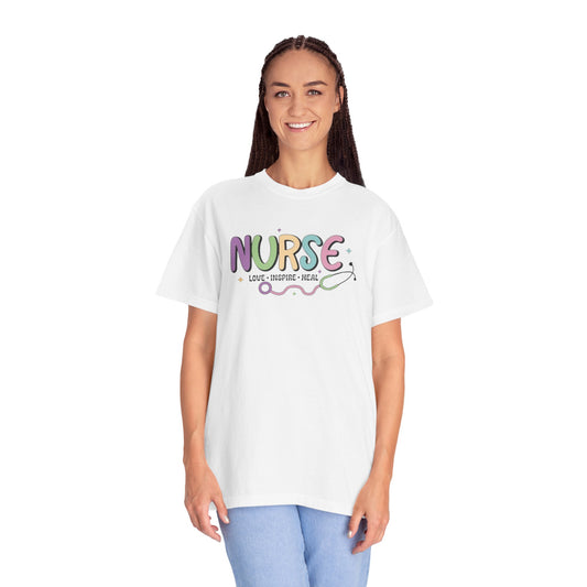 Nurse Love Inspire Heal T-Shirt - Garment-Dyed Unisex Tee